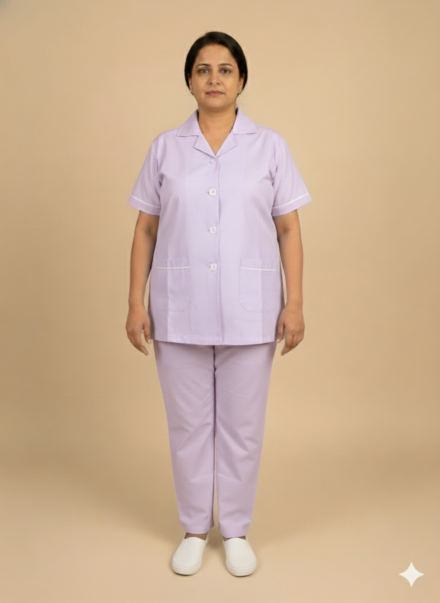 Lavender Uniform Co-ord – Cotton Pant & Shirt Set for Nurses, Nannies & Housemaids