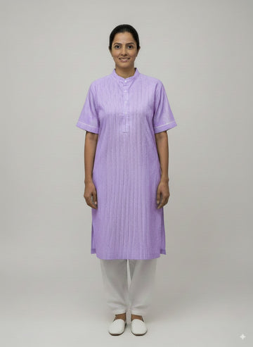 Women’s Lavender Kurta Set – Striped Kurta with White Salwar