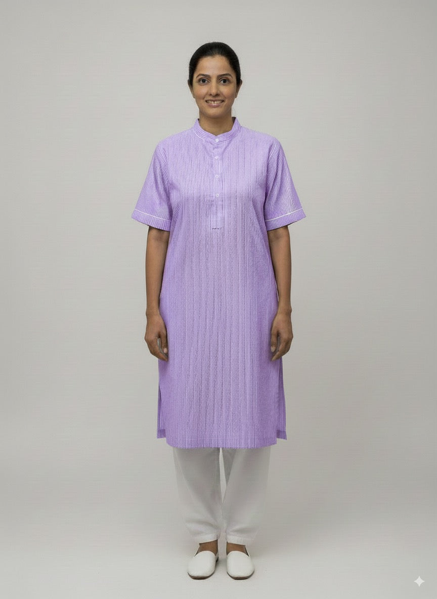 Women’s Lavender Kurta Set – Striped Kurta with White Salwar