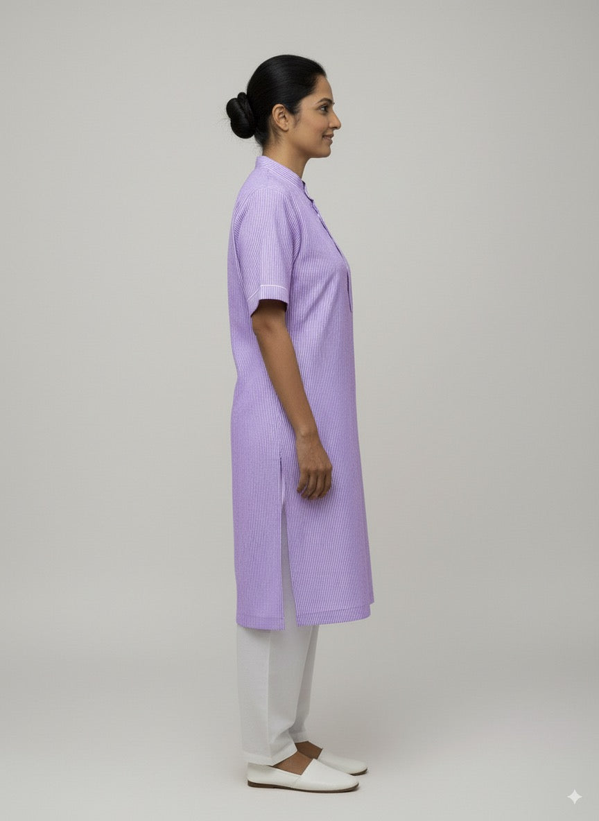 Women’s Lavender Kurta Set – Striped Kurta with White Salwar