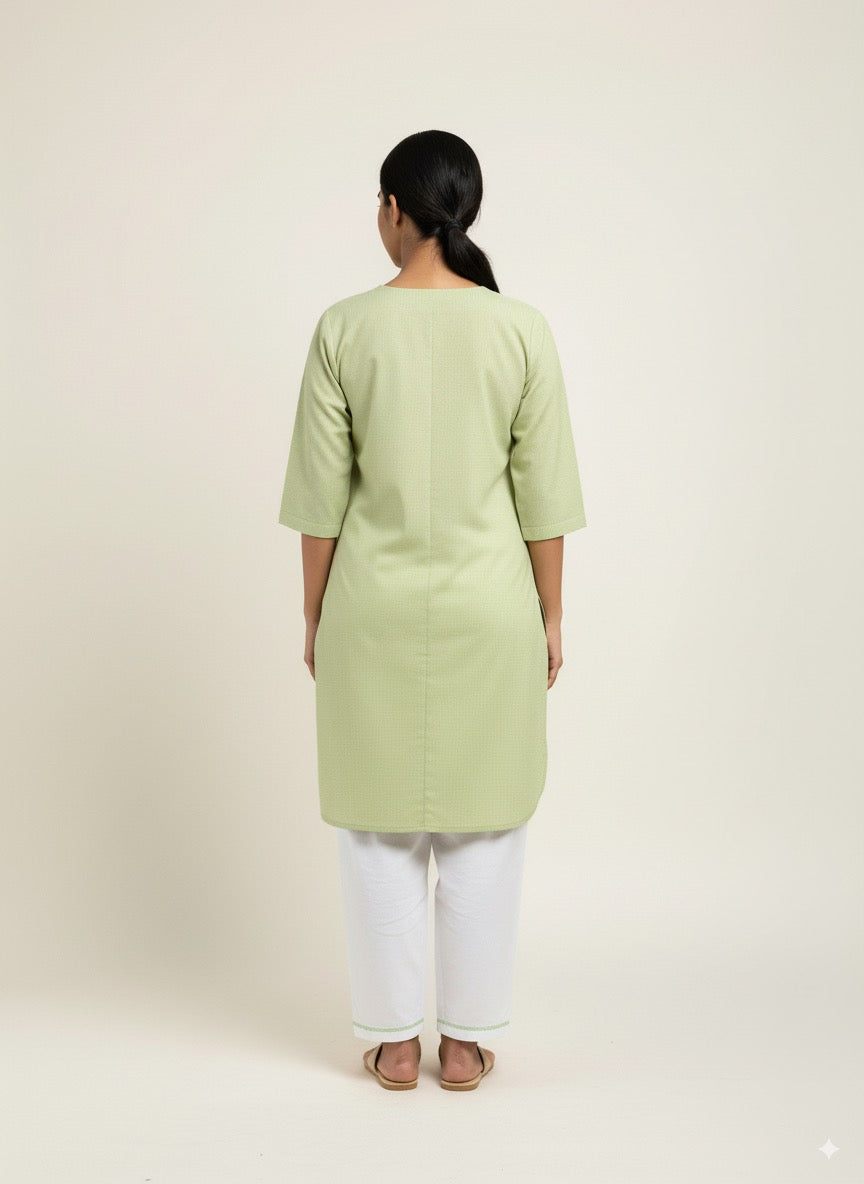 Women’s V-Neck Housekeeping Kurta Set (Green)