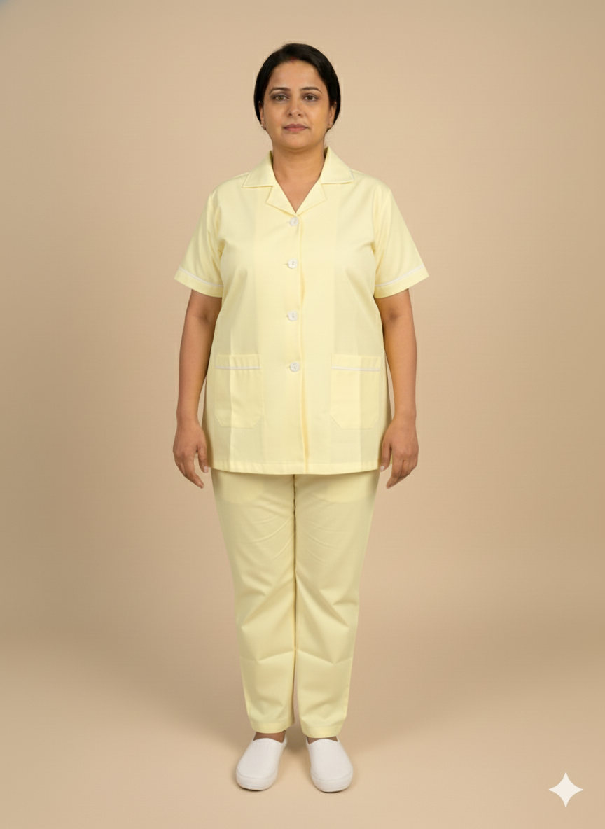 Yellow Uniform Co-ord – Cotton Pant & Shirt Set for Nurses, Nannies & Housemaids