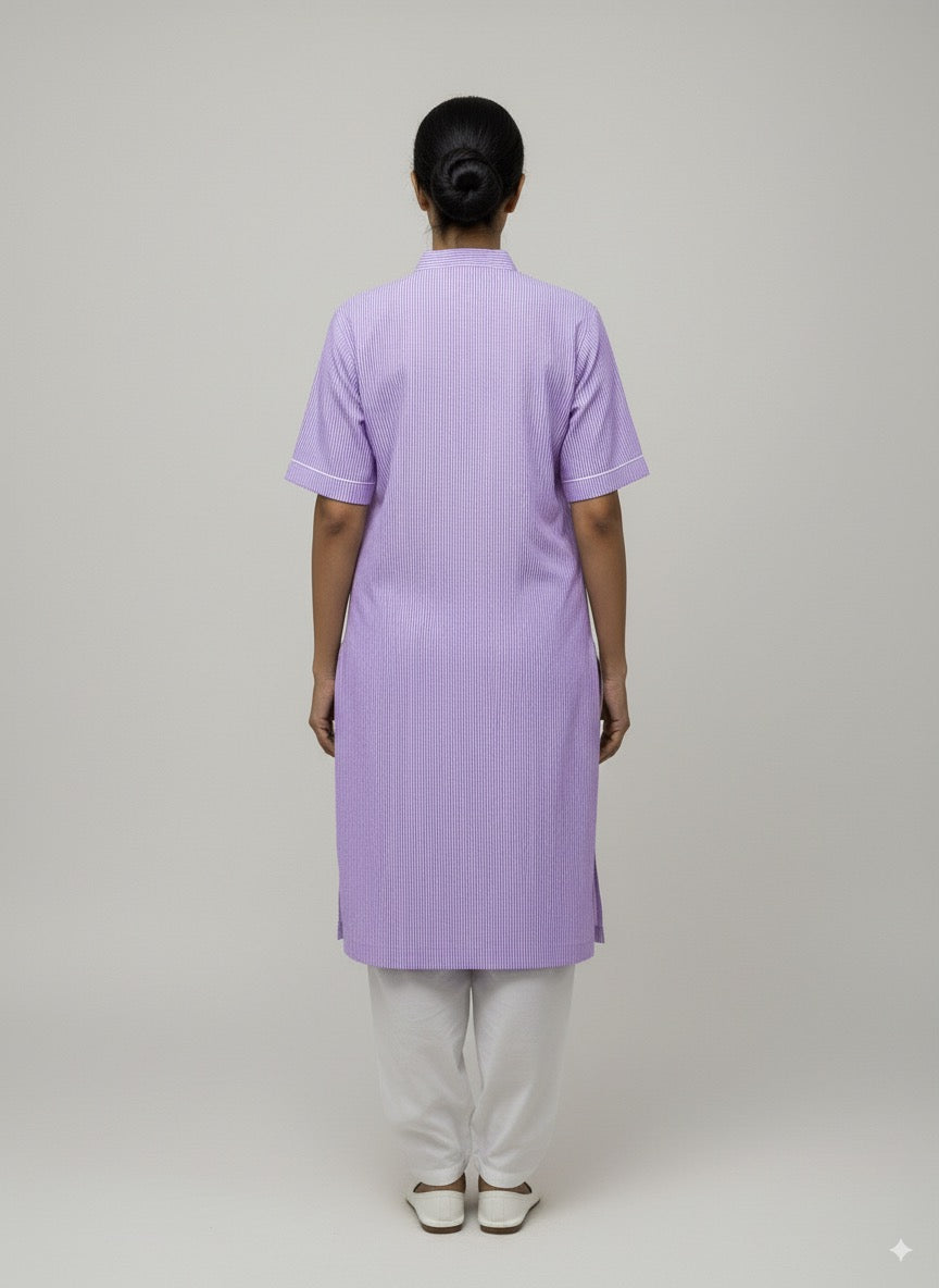 Women’s Lavender Kurta Set – Striped Kurta with White Salwar