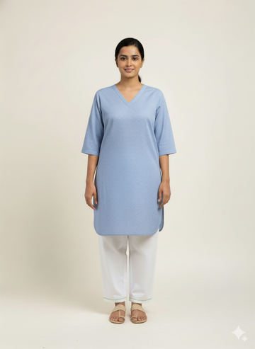 Women’s V-Neck Housekeeping Kurta Set (Blue)