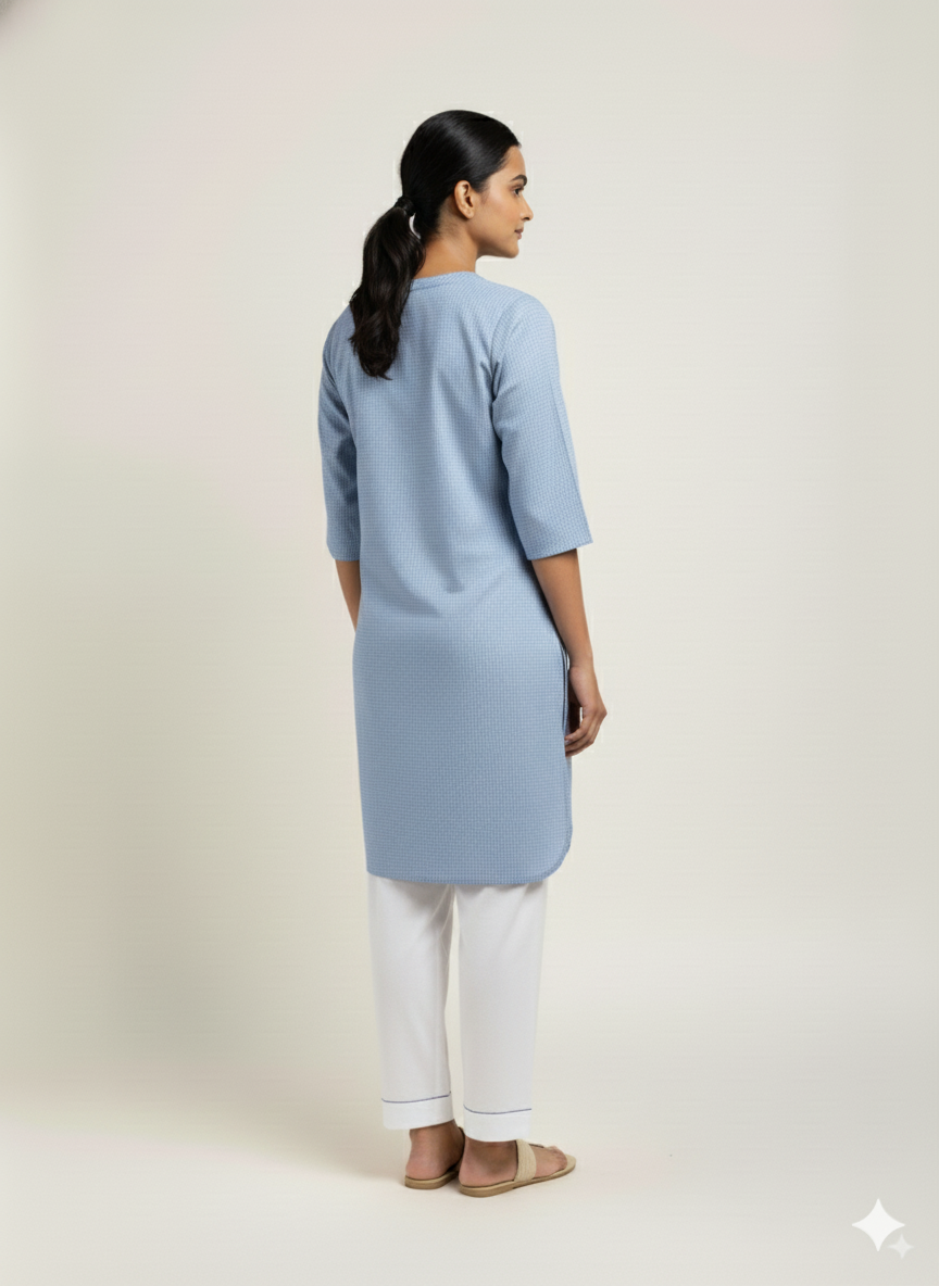 Women’s V-Neck Housekeeping Kurta Set (Blue)