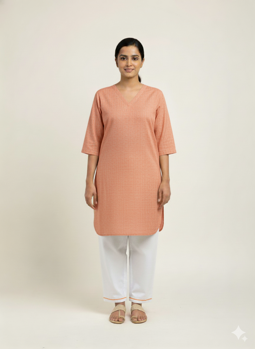Women’s V-Neck Housekeeping Kurta Set (Orange)