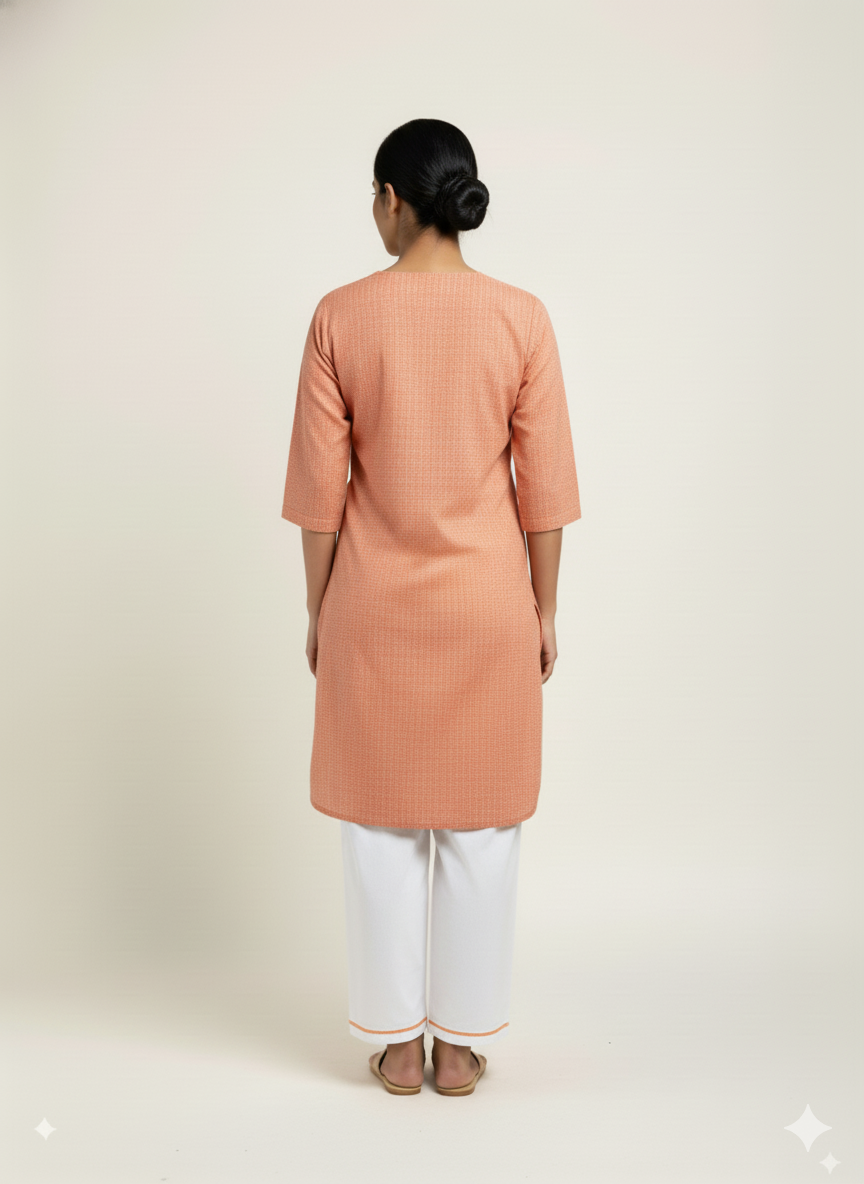Women’s V-Neck Housekeeping Kurta Set (Orange)