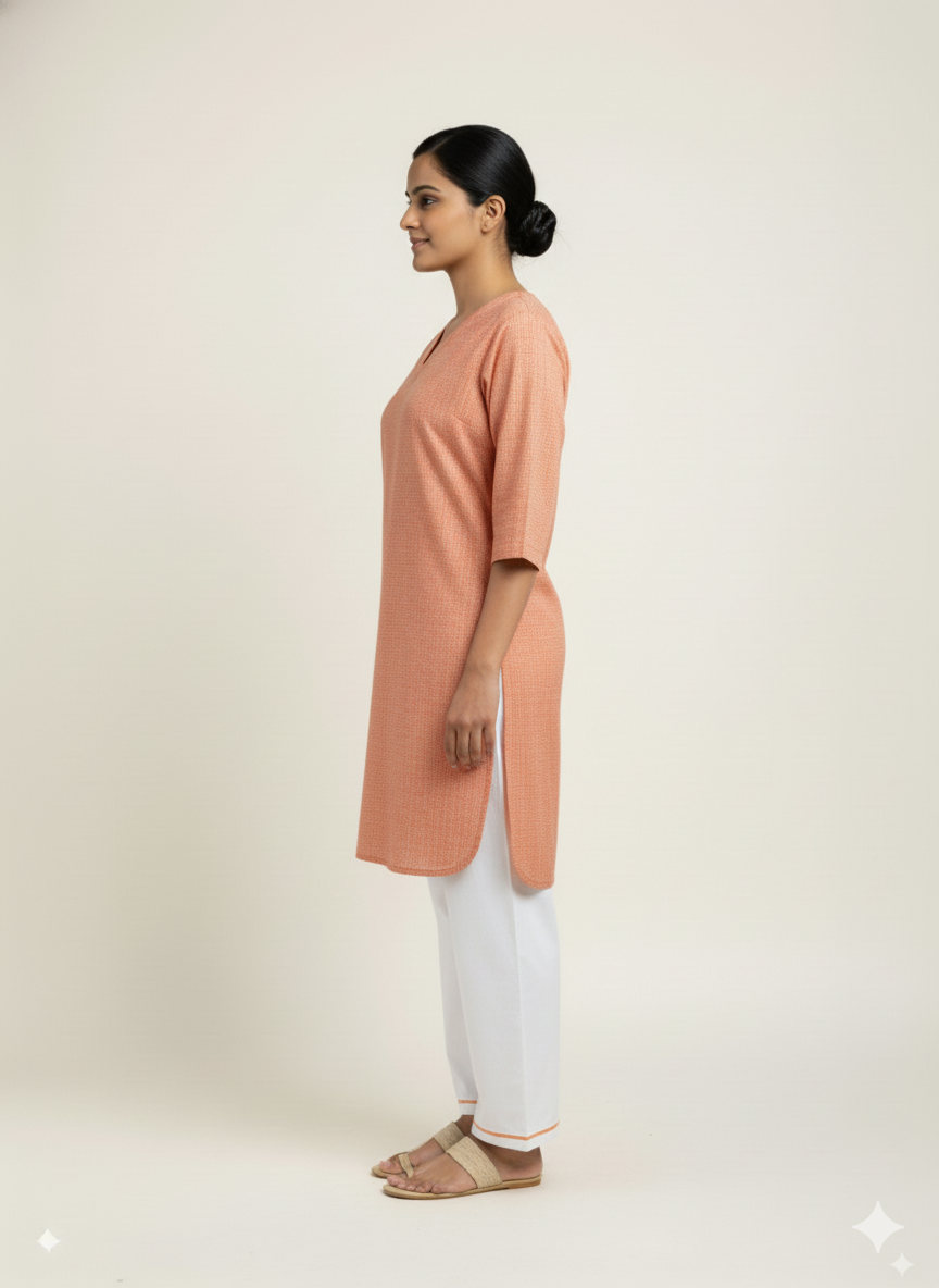 Women’s V-Neck Housekeeping Kurta Set (Orange)