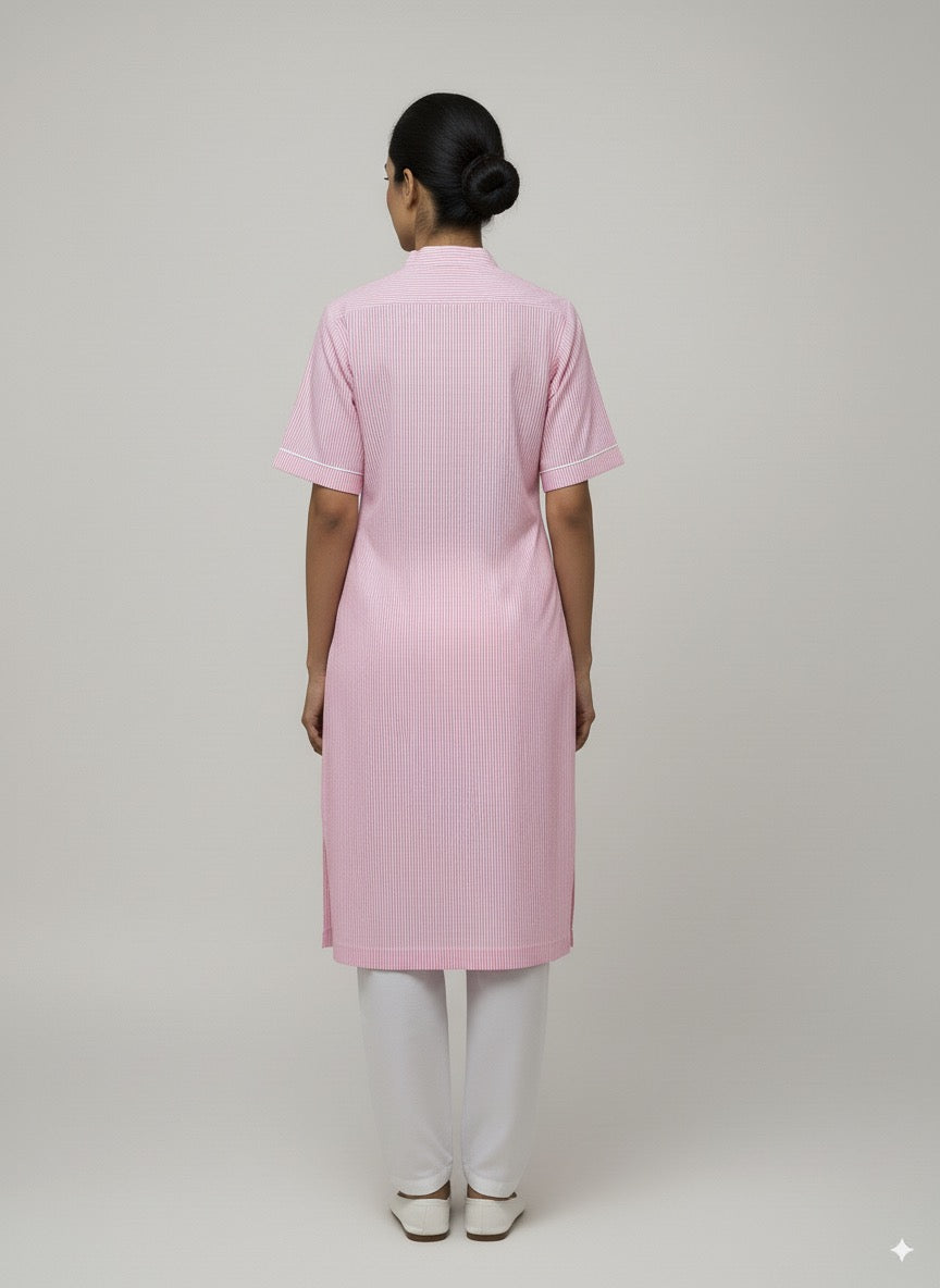 Women’s Pink Kurta Set – Striped Kurta with White Salwar